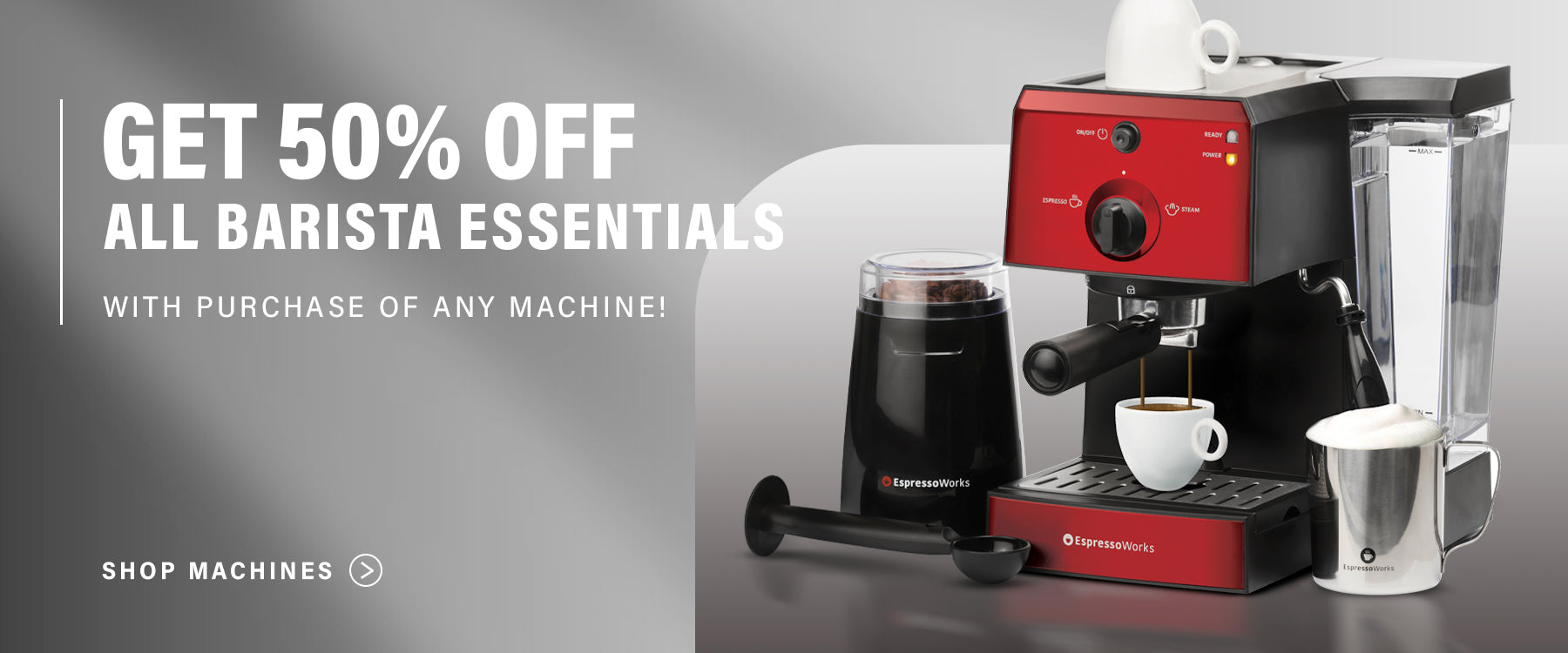 Get 50% off all barista essentials with purchase of any machine