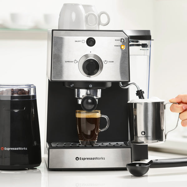 EspressoWorks AEW1000 1250W 2 Cups All-in-One Espresso Machine Set 