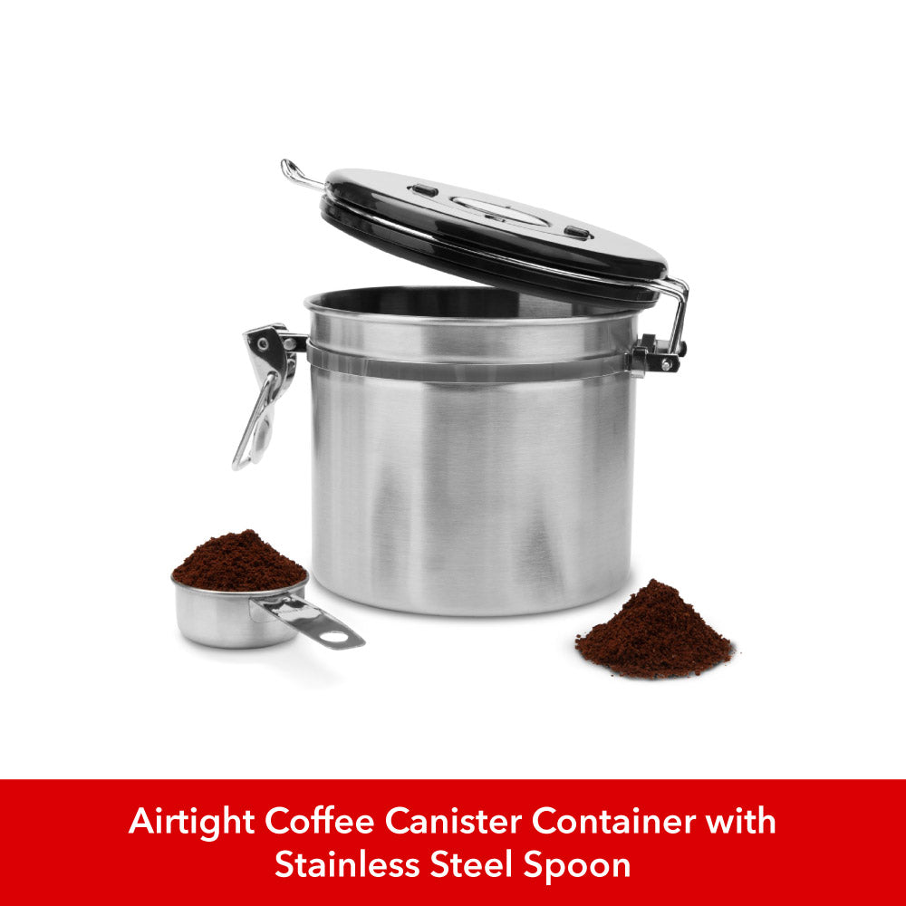 Airtight Coffee Canister Container with Stainless Steel Spoon in The Big Barista Basics Bundle (16-Piece Bundle) - EspressoWorks