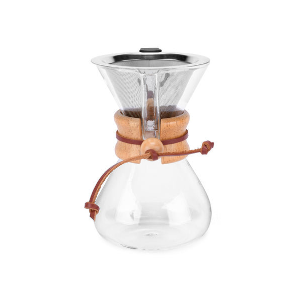 Glass Coffee Dripper and Carafe Set with Reusable Metallic Filter