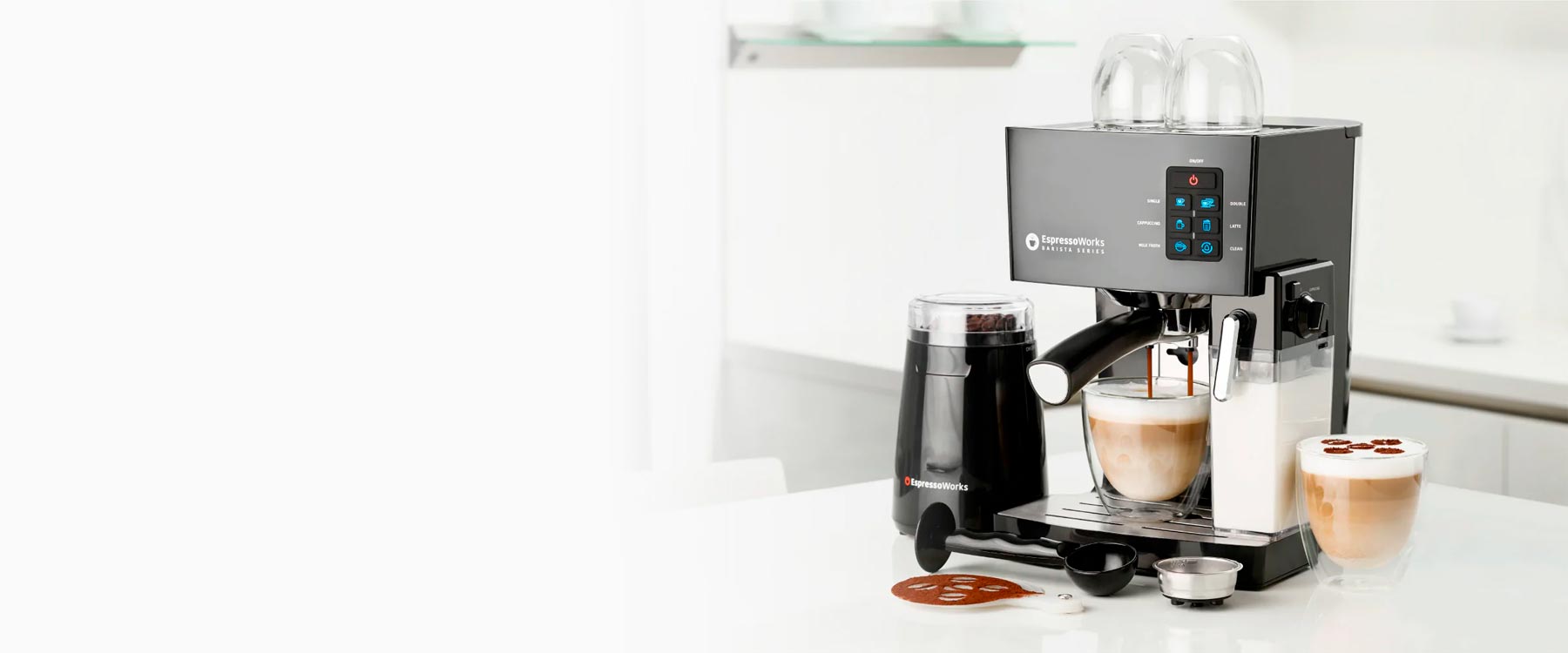The EspressoWorks 10 Piece All-in-one 19-bar Espresso and Cappuccino Maker Set