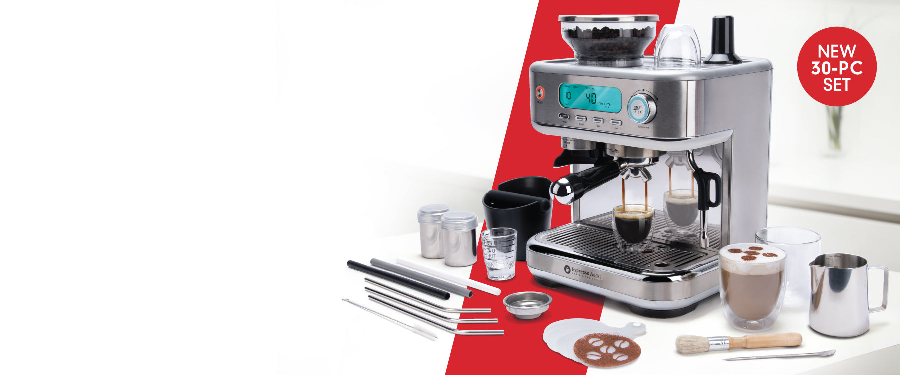 30-PC EspressoWorks Pro All-in-one Espresso & Cappuccino Coffee Machine Set