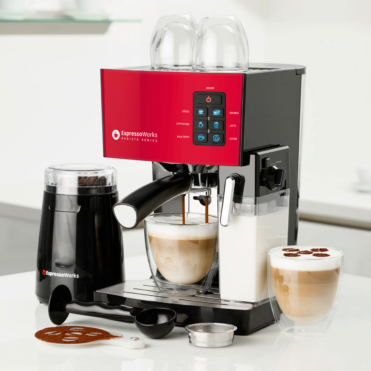 EspressoWorks 10-Piece Coffee and Espresso Machine Set - Red