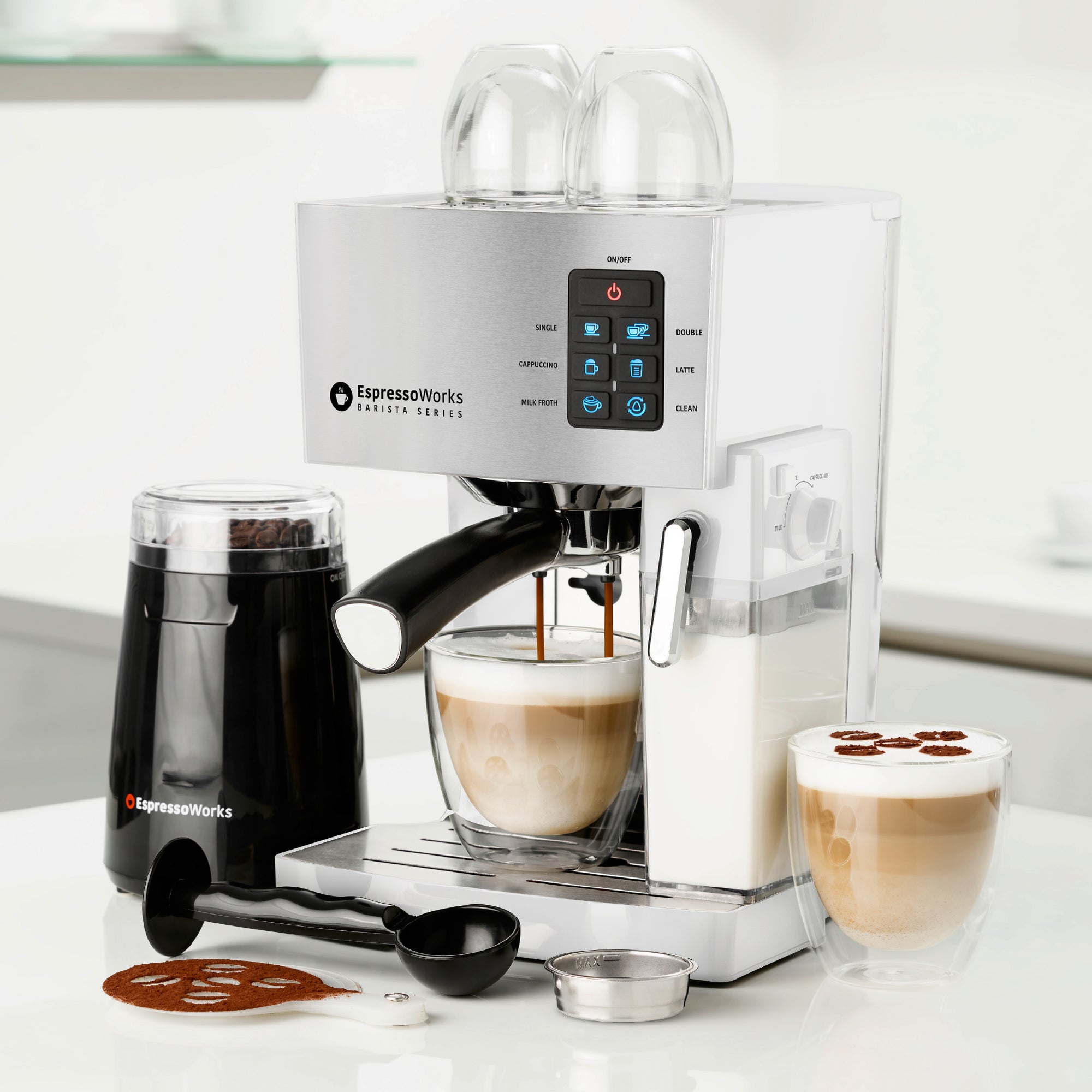 EspressoWorks - Juego de máquina de café expreso todo en uno y máquina de  capuchino barista con vaporizador integrado y espumador (incluye: Molinillo