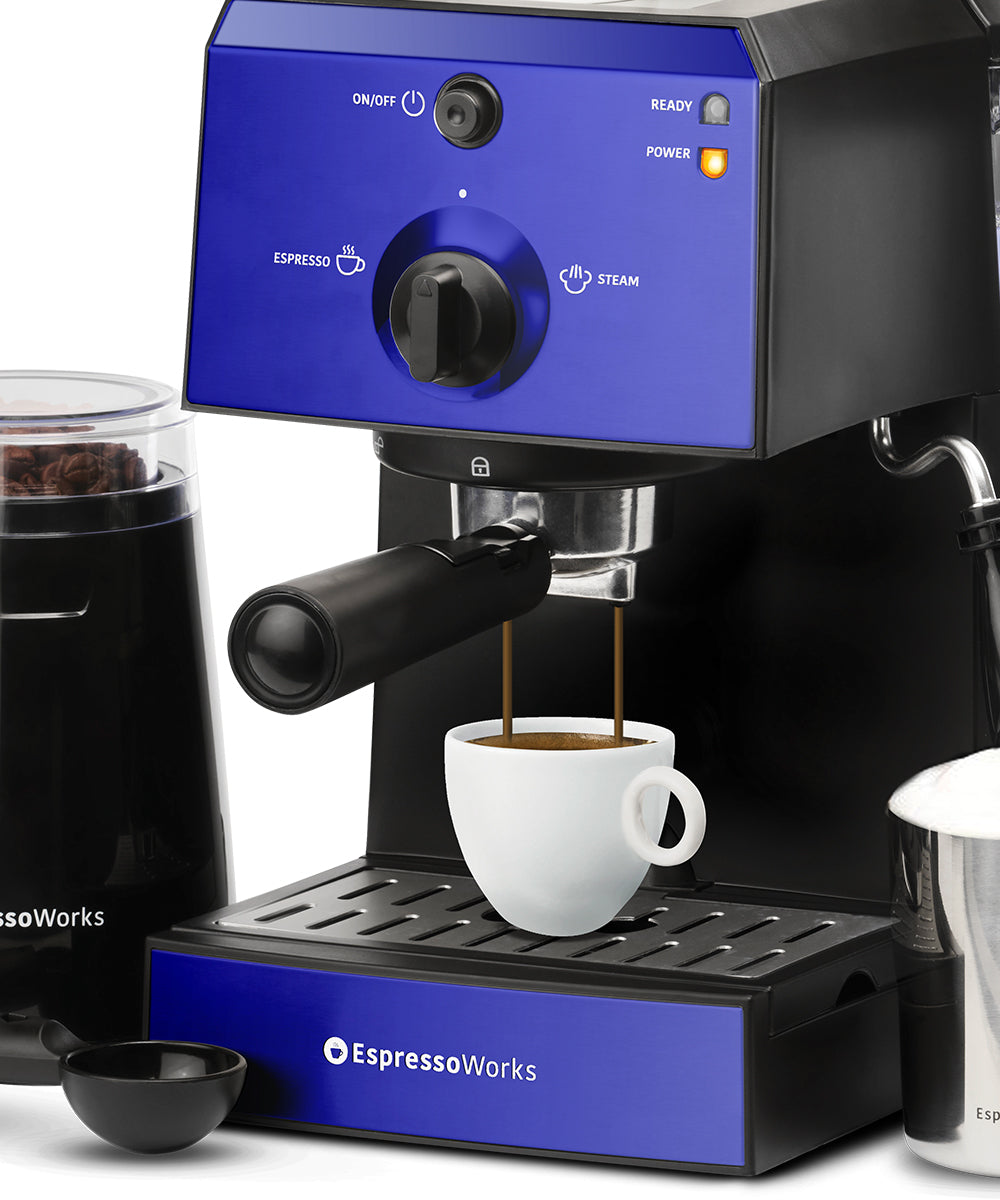  EspressoWorks All-In-One Espresso Machine with Milk Frother  7-Piece Set - Latte Maker Includes Grinder, Frothing Pitcher, Cups, Spoon  and Tamper - Coffee Gifts (Blue): Home & Kitchen