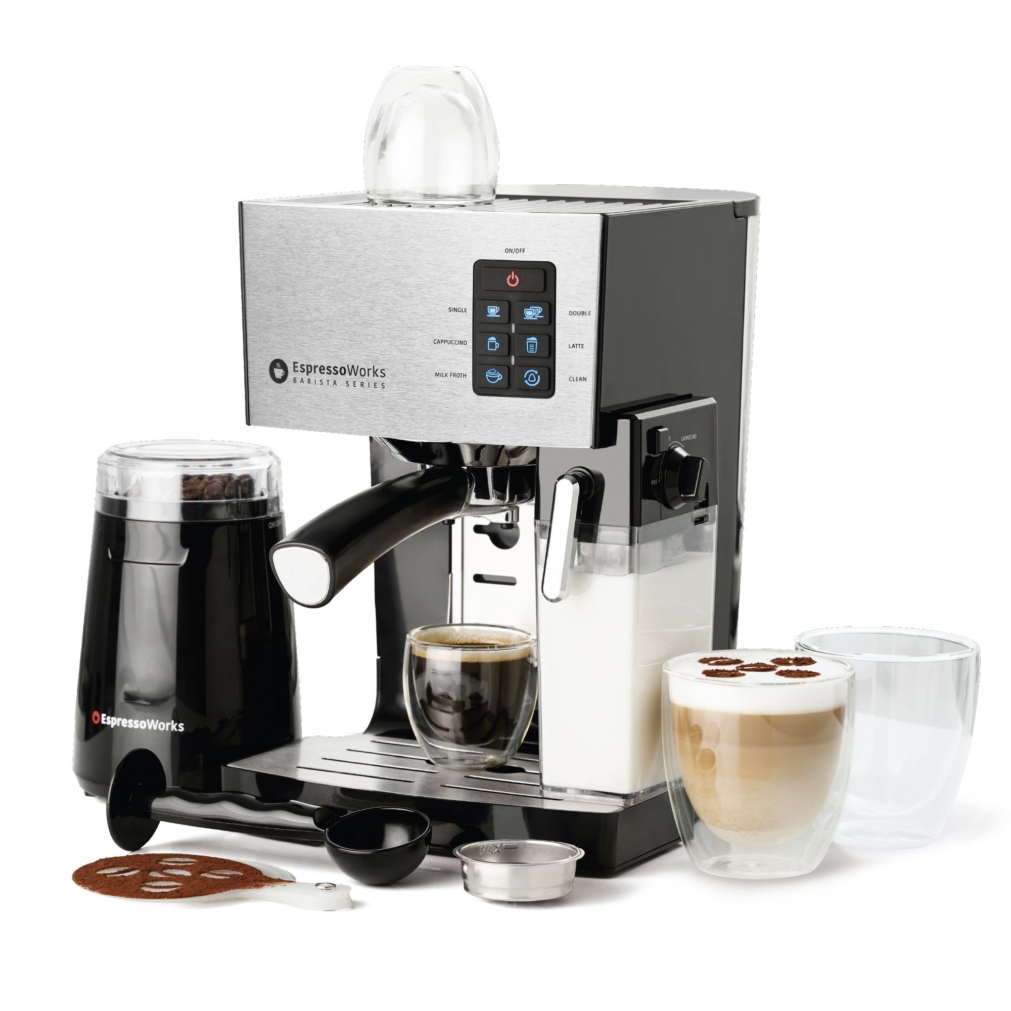 EspressoWorks AEW1000 1250W 2 Cups All-in-One Espresso Machine Set 