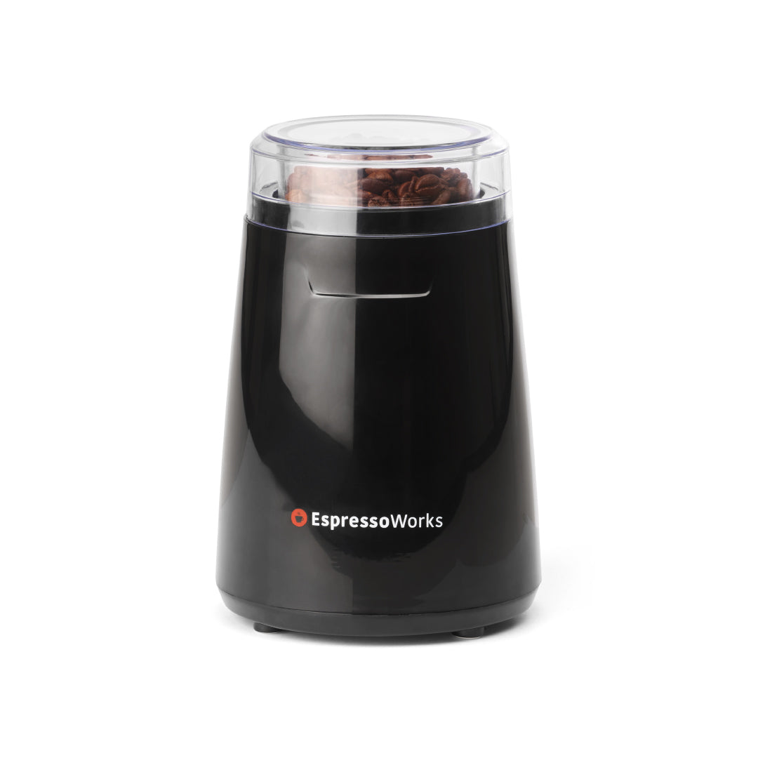 EspressoWorks Electric Coffee Grinder filled with beans