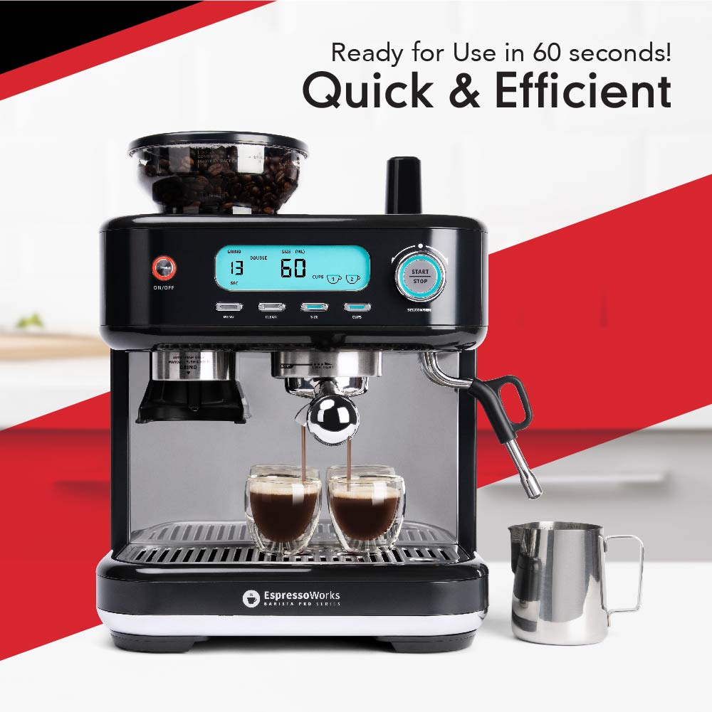 The EspressoWorks 30-Piece Espresso and Cappuccino Coffee Machine with Digital Display