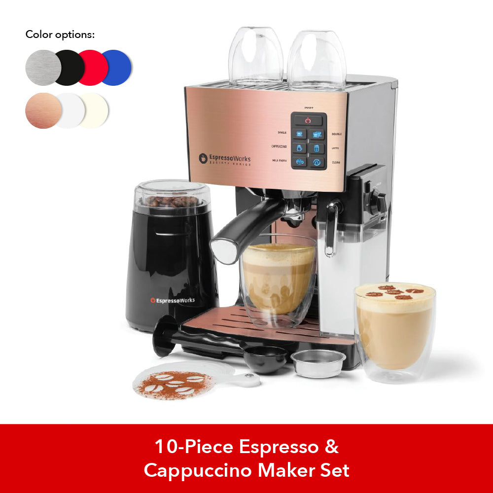  EspressoWorks All-In-One Espresso Machine with Milk Frother  7-Piece Set - Cappuccino Maker Includes Grinder, Frothing Pitcher, Cups,  Spoon and Tamper - Coffee Gifts (White): Home & Kitchen