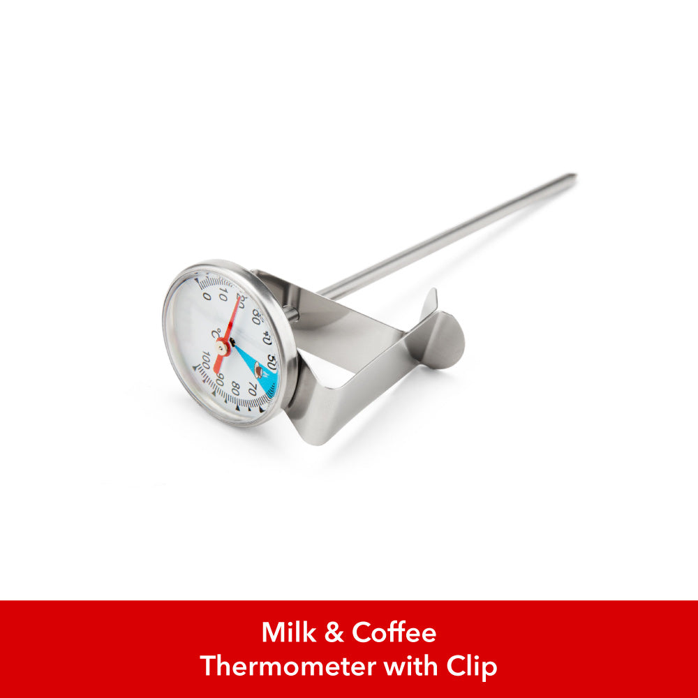 Milk &amp; Coffee Thermometer with Clip in The Big Barista Basics Bundle (16-Piece Bundle) - EspressoWorks