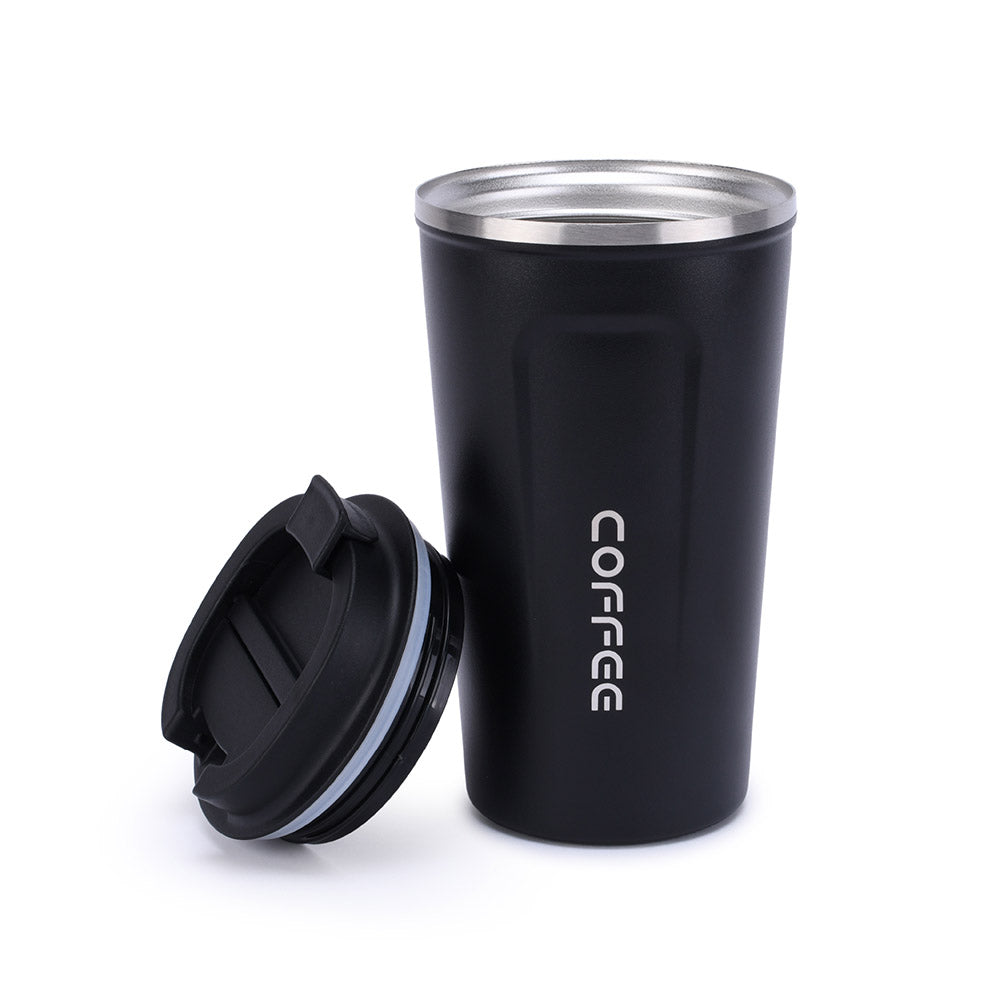 black travel mug 17oz front view opened