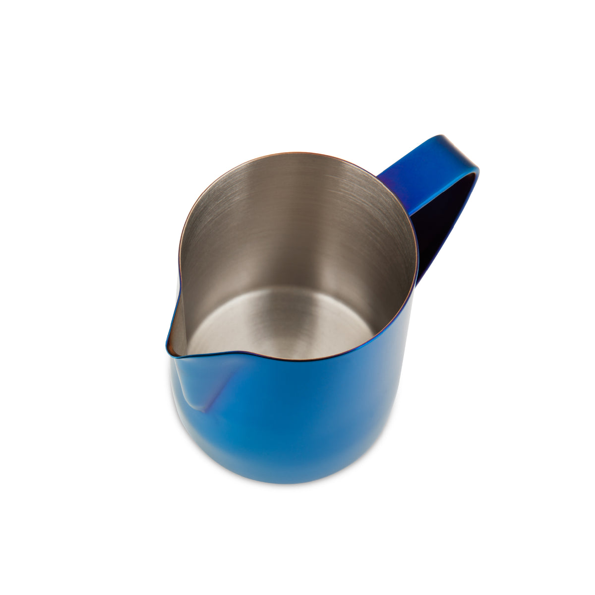 blue milk frothing pitcher 350ml side view