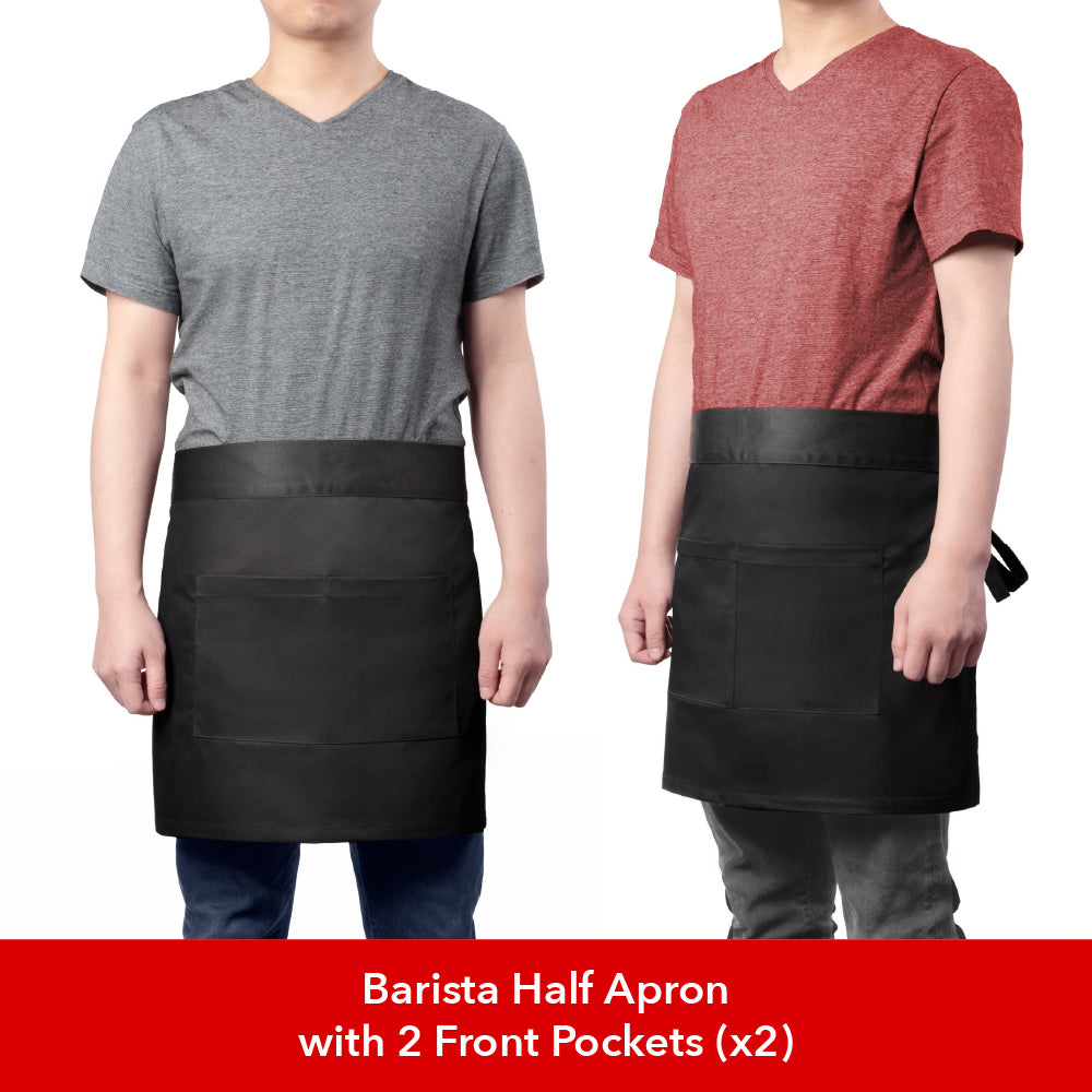2 x Barista Half Aprons with 2 Front Pockets in The Doppio Espresso Bundle (9-Piece Bundle) - EspressoWorks