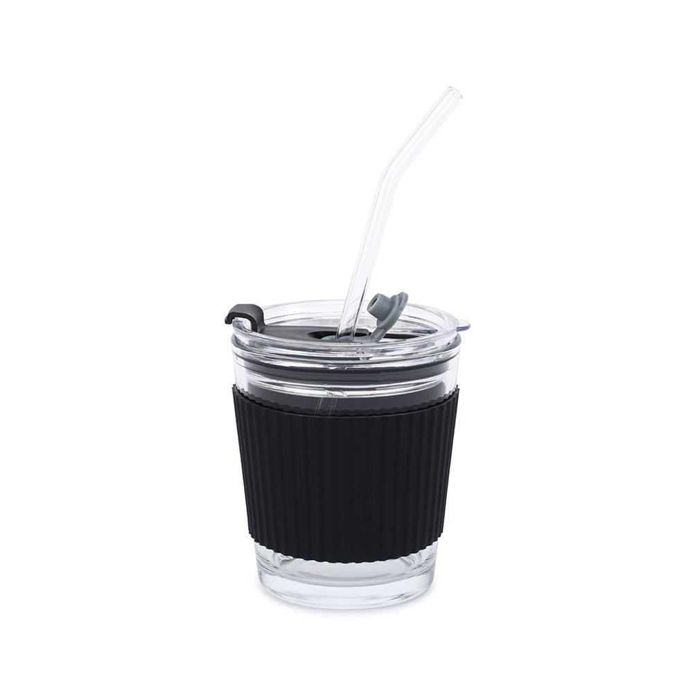 Shop the EspressoWorks Eco-Friendly Reusable Glass Coffee Mug with Glass Straw 12oz, Black at espresso-works.com
