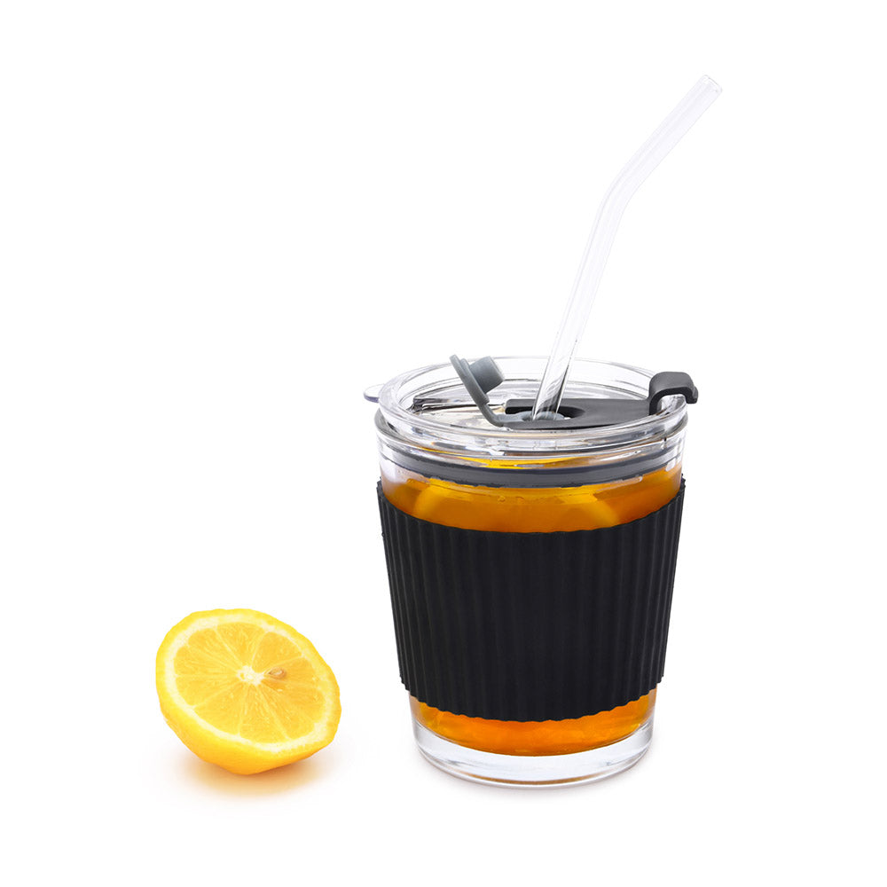 Shop the EspressoWorks Eco-Friendly Reusable Glass Coffee Mug with Glass Straw 12oz, Black at espresso-works.com