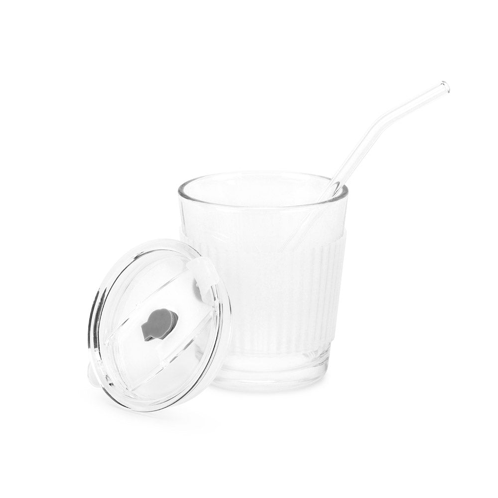 Glass Coffee Mug with Lid and Straw, Smoothie Wide Mouth Coffee Mug, Leak  Proof Lid and Heat resistant Band, Portable To Go Cup for Travel,  12oz/350ml 