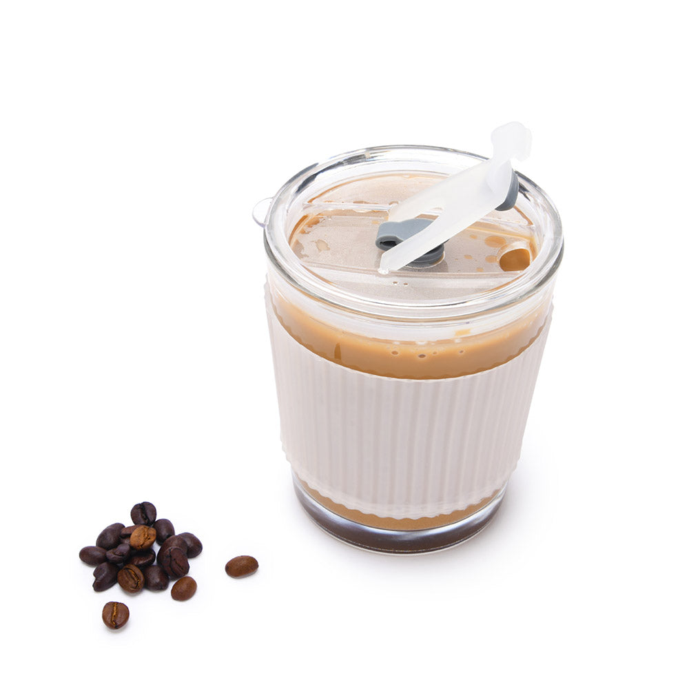 Shop the EspressoWorks Eco-Friendly Reusable Glass Coffee Mug with Glass Straw 12oz, White at espresso-works.com
