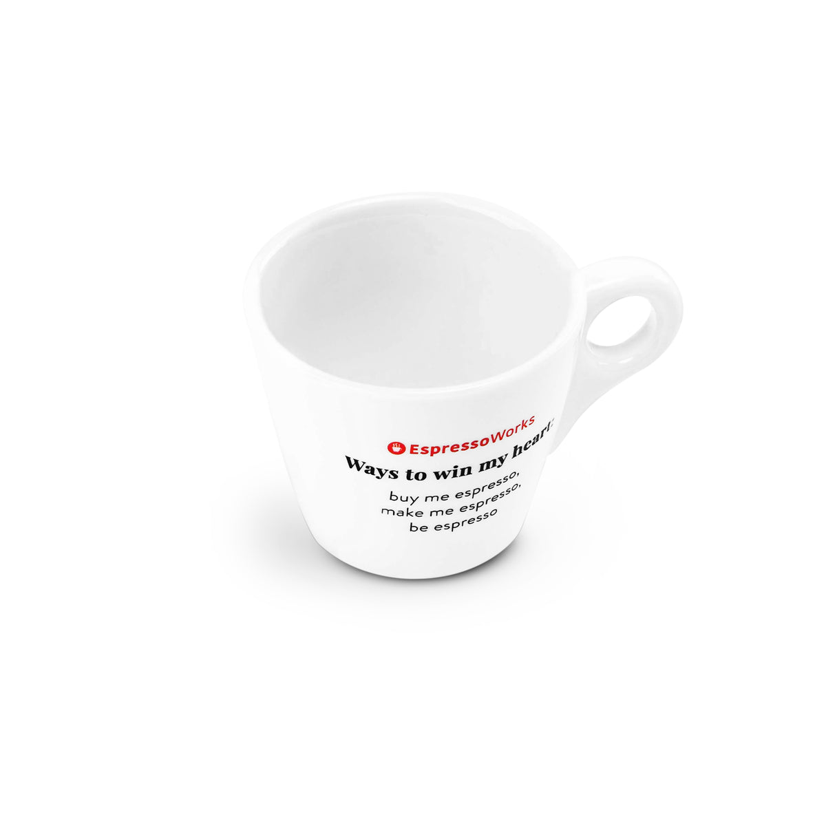 EspressoWorks Ceramic Espresso Cup with &quot;Ways to Win My Heart&quot; Quote