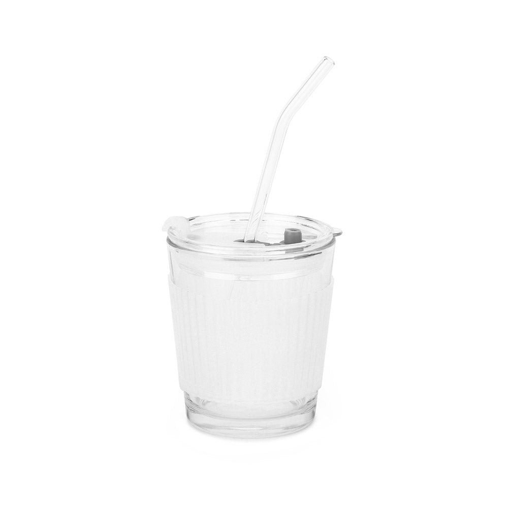 white glass travel mug 12oz with straw